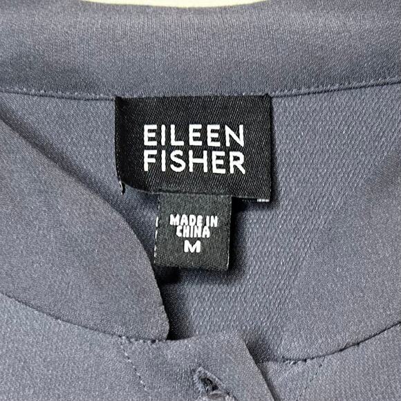 Eileen Fisher 100% Silk Gray Tunic Shirt Size M Mandarin Collar Knot Buttons - Picture 6 of 10